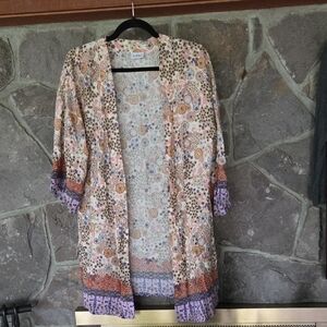 Floral Kimono Robe with Lace Trim